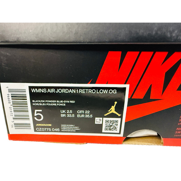 Nike Air Jordan 1 Low OG WMNS UNC Chicago Black Powder Blue CZ0775-046 Sz 5 NEW - Picture 8 of 9